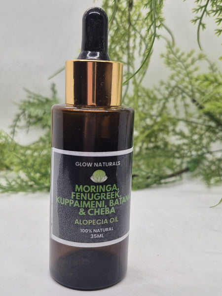 Glow Naturals:  Glow Naturals – Moringa, Fenugreek, Kuppaimeni, Botana & Chebe Alopecia Oil